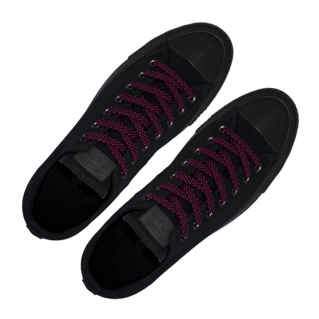 Spotted Shoelace - Black with Pink Spots Flat Length 120 cm Width 1cm