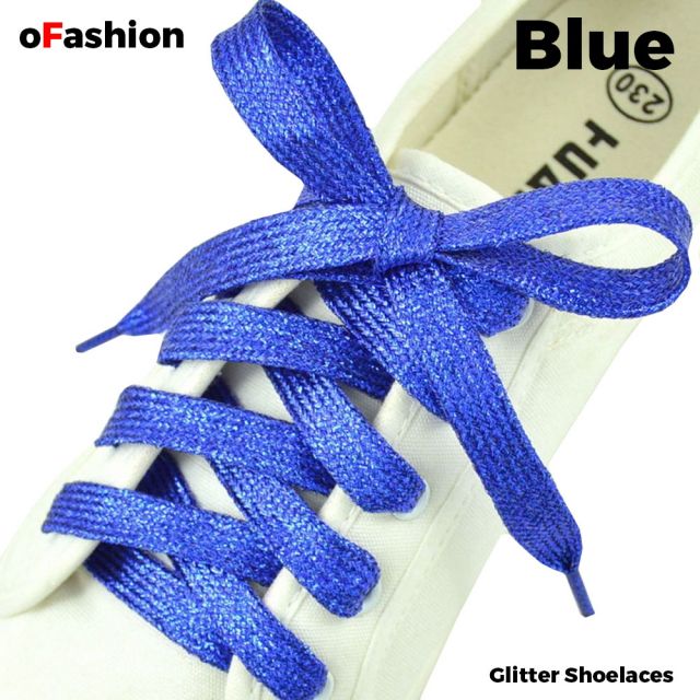 Glitter Shoelaces Flat - Blue oFashion