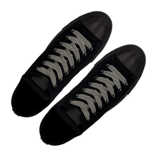 Check Shoelace - Black 120cm Length 1cm Width Flat