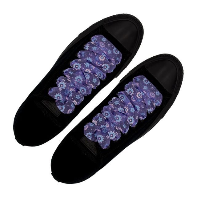 Organza Floral Fashion Shoelaces - Violet 120cm Length 2.5cm Width Flat