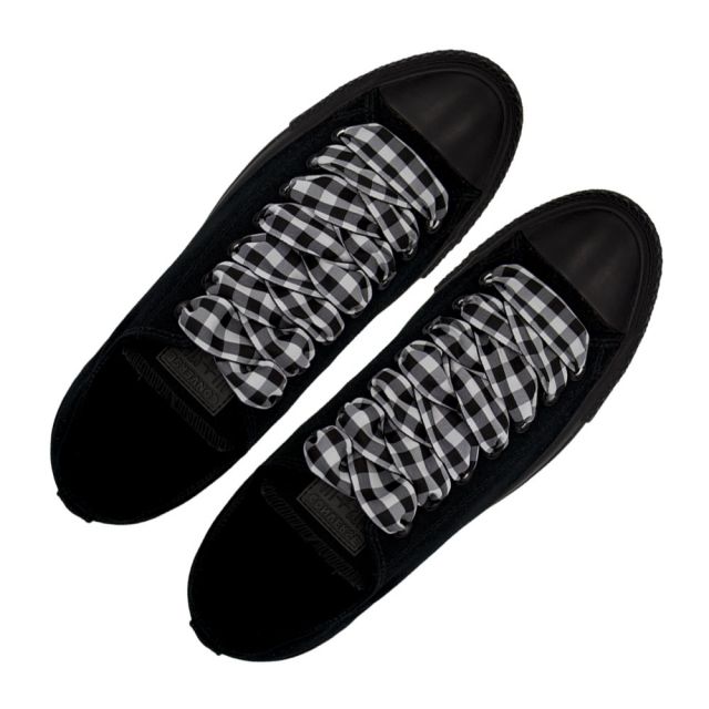 Plaid Shoelace Checkered Large - Black Flat Length 120cm Width 2.5cm