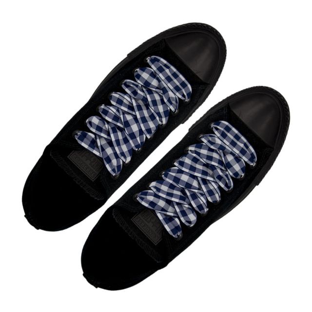 Plaid Shoelace Checkered Large - Dark Blue Flat Length 120cm Width 2.5cm