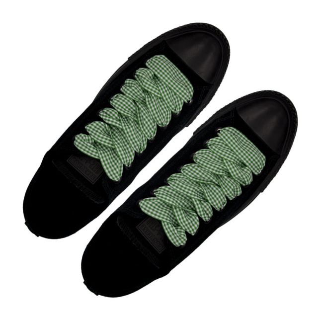 Plaid Shoelace Checkered Medium - Green Flat Length 120cm Width 2.5cm